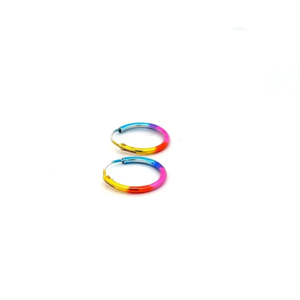925 Sterling Silver Hoops Multi Color Earrings - Picture 2 of 4